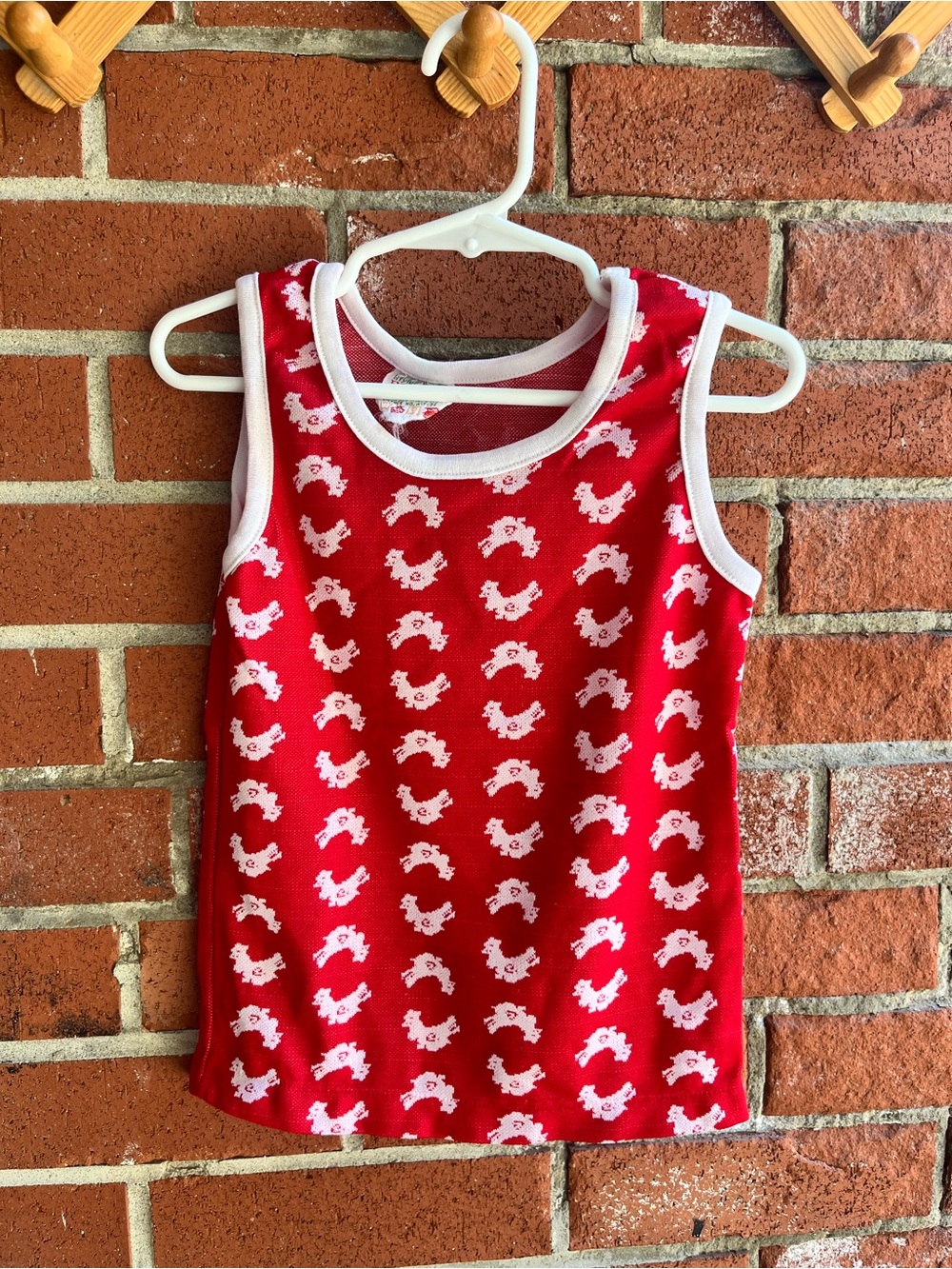 Deadstock Vintage Kids Tank Top Red with White Piping